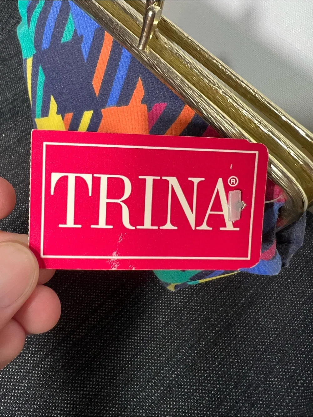 Vintage 80s Trina NWT Kiss Lock Cosmetic Bag Retro 80s Geometric Print
